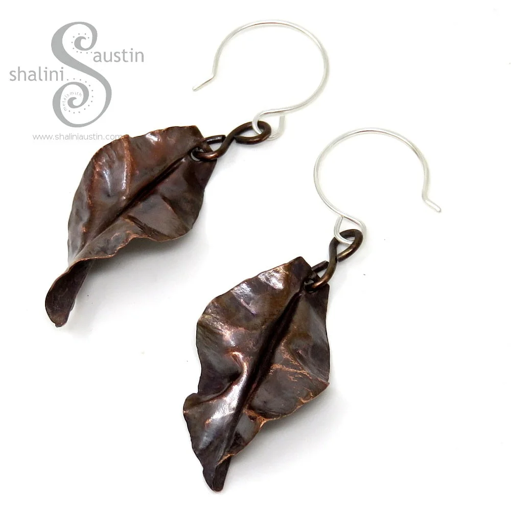 Small Copper Leaf Earrings | Handmade to Order