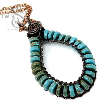 Turquoise Wire Weave Pendant | Handmade to Order
