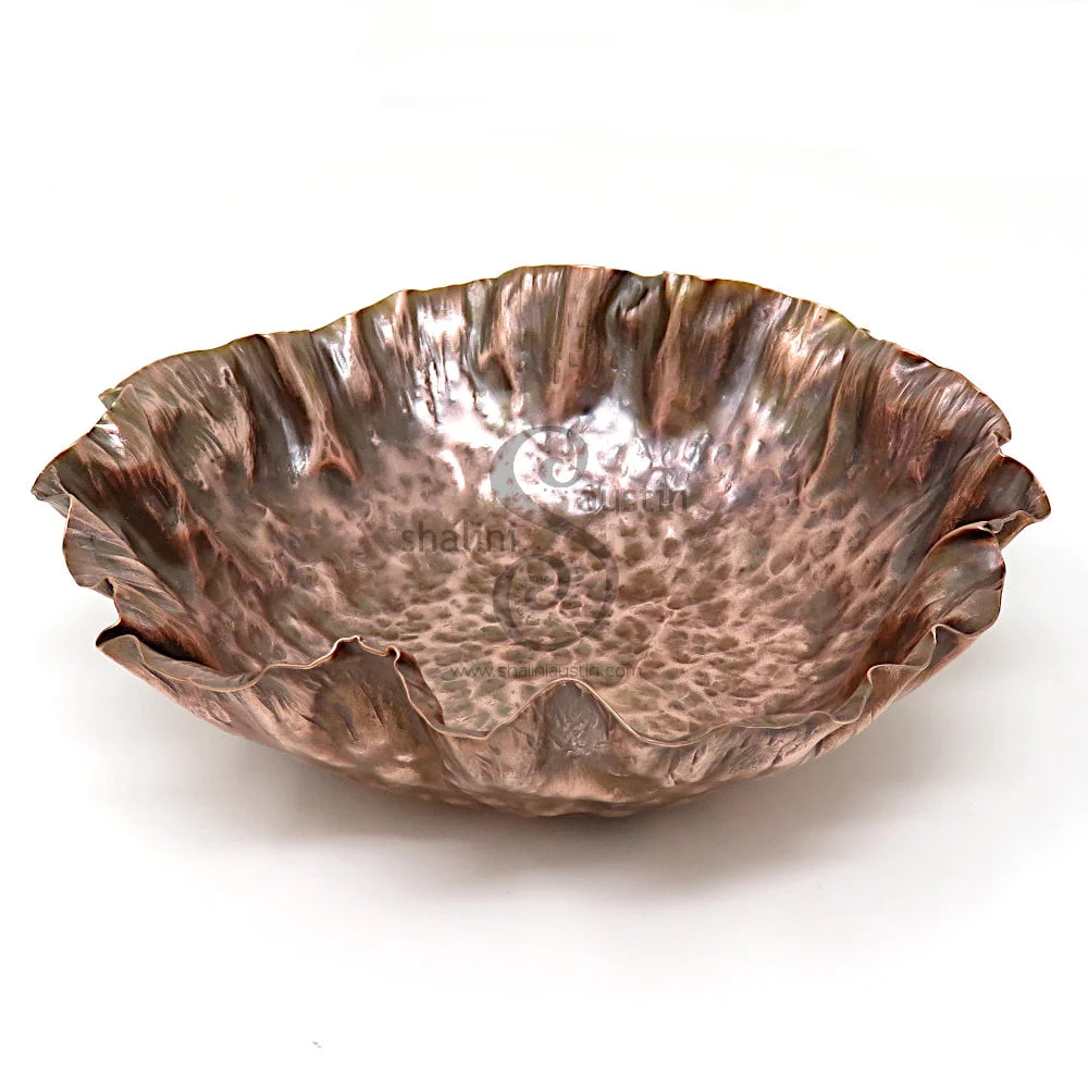 Hand Forged Antique Finish Copper Bowl RUFFLES (01)