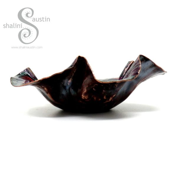 Red Enamel Beaten Copper Bowl RUFFLES (07) - Image 5
