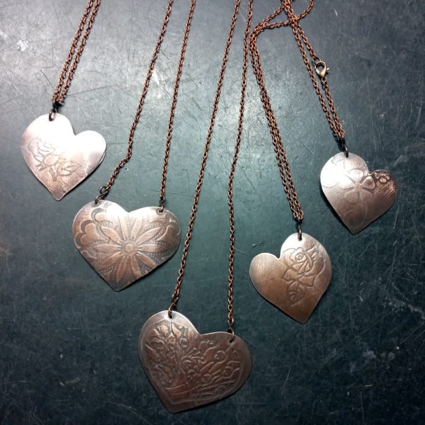 Embossed Copper Heart Pendant 02 | Floral Design - Image 4