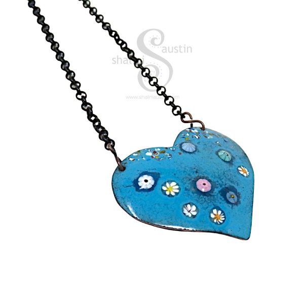 HEARTS and FLOWERS 07 | Bold Enamelled Copper Pendant - Image 4