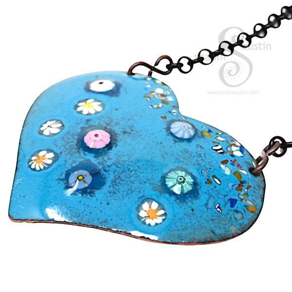 HEARTS and FLOWERS 07 | Bold Enamelled Copper Pendant - Image 2
